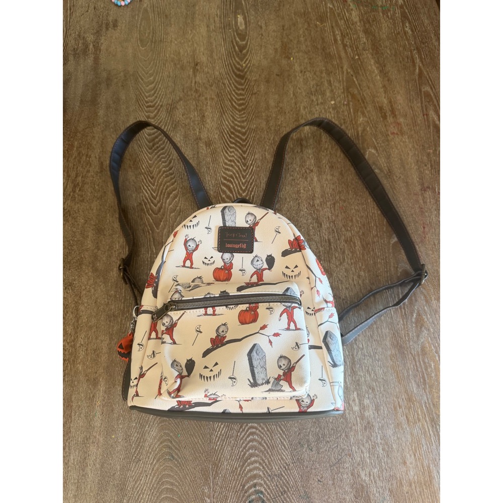 Loungefly Trick r Treat Sam Halloween Mini Backpack Horror Movie Cream Brown
